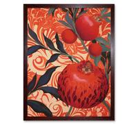 Wall Art Print Pomegranate Tree Grove Red and Blue Artwork Floral Patterns Art Framed Artery8 Brown W12 inch x H16 inch
