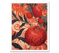 Wall Art Print Pomegranate Tree Grove Red and Blue Artwork Floral Patterns Art Framed Artery8 White W12 inch x H16 inch