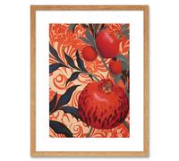 Wall Art Print Pomegranate Tree Grove Red and Blue Artwork Floral Patterns Artwork Framed 9X7 Inch Artery8 Beige W7 inch x H9 inch