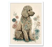 Wall Art Print Poodle Dog with Flower Fur Coat Modern Boho Watercolour Art Framed Artery8 White W12 inch x H16 inch
