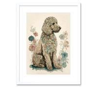 Wall Art Print Poodle Dog with Flower Fur Coat Modern Boho Watercolour Artwork Framed 9X7 Inch Artery8 White W7 inch x H9 inch