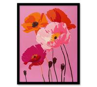 Wall Art Print Poppy Flower Blooms Orange Pink Floral Design Art Framed Poster Artery8 Black A4