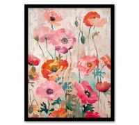 Artery8 Poppy Flowers Orange Pink Red Floral Oil Painting For Living Room Artwork Framed Wall Art Print A4