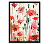 Wall Art Print Poppy Flowers Pink Red Abstract Floral Painting Art Framed Poster Artery8 Black A4