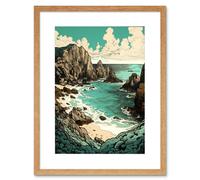 Wall Art Print Porthcurno Granite Cliff Beach Coastal Landscape Artwork Framed 9X7 Inch Artery8 Beige W7 inch x H9 inch