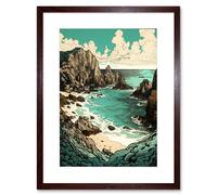 Wall Art Print Porthcurno Granite Cliff Beach Coastal Landscape Artwork Framed 9X7 Inch Artery8 Brown W7 inch x H9 inch