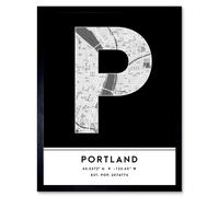 Wall Art Print Portland Oregon United States City Map Modern Typography Stylish Letter Framed Word Wee Blue Coo Black W12 inch x H16 inch