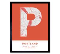 Wall Art Print Portland Oregon United States City Map Modern Typography Stylish Letter Framed Word Wee Blue Coo Orange W12 inch x H16 inch