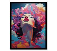 Wall Art Print Portrait Of Sun Worship Semi Abstract Woman Purple Clouds Hair Art Framed Artery8 Black A4