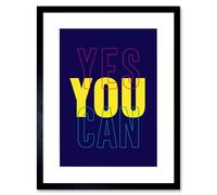 Wall Art Print Positivity Yes You Can Typography Framed Artery8 Black W7 inch x H9 inch