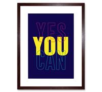 Wall Art Print Positivity Yes You Can Typography Framed Artery8 Brown W7 inch x H9 inch