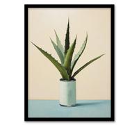 Wall Art Print Potted Aloe Vera Oil Painting Pastel Colour Pink Blue Green Succulent Cactus Art Framed Wee Blue Coo Green A4