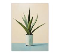 Wall Art Print Potted Aloe Vera Oil Painting Pastel Colour Pink Blue Green Succulent Cactus Poster Wee Blue Coo Green W24 inch x H32 inch