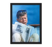 Wall Art Print President JFK Kennedy Cigar Newspaper Photo Large Framed Wall Décor Art Artery8 Black W18 inch x H24 inch