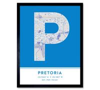 Wall Art Print Pretoria South Africa City Map Modern Typography Stylish Letter Framed Word Wee Blue Coo Blue W12 inch x H16 inch