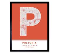 Wall Art Print Pretoria South Africa City Map Modern Typography Stylish Letter Framed Word Wee Blue Coo Orange W12 inch x H16 inch