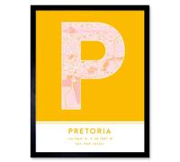 Wall Art Print Pretoria South Africa City Map Modern Typography Stylish Letter Framed Word Wee Blue Coo Yellow W12 inch x H16 inch