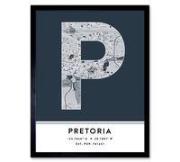 Wall Art Print Pretoria South Africa City Map Modern Typography Stylish Letter Framed Word Wee Blue Coo Navy W12 inch x H16 inch
