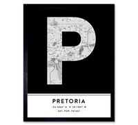 Wall Art Print Pretoria South Africa City Map Modern Typography Stylish Letter Framed Word Wee Blue Coo Black W12 inch x H16 inch