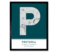 Wall Art Print Pretoria South Africa City Map Modern Typography Stylish Letter Framed Word Wee Blue Coo Teal W12 inch x H16 inch