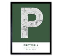 Wall Art Print Pretoria South Africa City Map Modern Typography Stylish Letter Framed Word Wee Blue Coo Green W12 inch x H16 inch