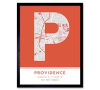Wall Art Print Providence Rhode Island United States City Map Modern Typography Stylish Letter Framed Word Wee Blue Coo Orange W12 inch x H16 inch