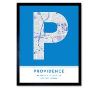 Wall Art Print Providence Rhode Island United States City Map Modern Typography Stylish Letter Framed Word Wee Blue Coo Blue W12 inch x H16 inch