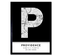 Wall Art Print Providence Rhode Island United States City Map Modern Typography Stylish Letter Framed Word Wee Blue Coo Black W12 inch x H16 inch