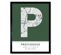 Wall Art Print Providence Rhode Island United States City Map Modern Typography Stylish Letter Framed Word Wee Blue Coo Green W12 inch x H16 inch