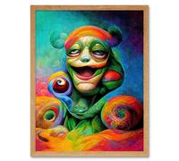 Wall Art Print Psychedelic Stoned Clown Trippy Colourful Art Framed Artery8 Light Oak W12 inch x H16 inch