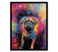 Wall Art Print Pug Dog Lover Gift Pet Portrait Colourful Neon Artwork Painting Art Framed Artery8 Multi A4