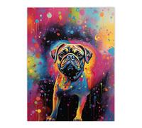 Wall Art Print Pug Dog Lover Gift Pet Portrait Colourful Neon Artwork Painting Poster Artery8 Multi W24 inch x H32 inch