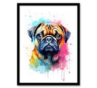 Wall Art Print Pug Lovers Gift Watercolour Pet Portrait Painting Artwork Art Framed Artery8 Multi W12 inch x H16 inch