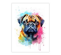 Wall Art Print Pug Lovers Gift Watercolour Pet Portrait Painting Artwork Poster Artery8 Multi W24 inch x H32 inch