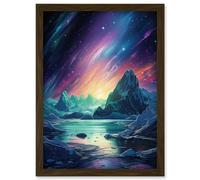 Artery8 Purple Aurora Borealis Dawn in Antarctica Oil Painting Blue Green Enchanting Arctic Ice Fantasy Landscape Artwork Framed Wall Art Print A4