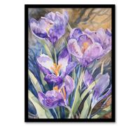 Wall Art Print Purple Watercolour Lilies Painting Springtime Art Framed Poster Artery8 Black A4