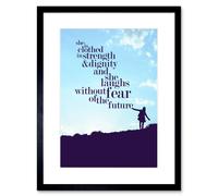 Wall Art Print Quote She Dressed Strength Dignity Framed Artery8 Black W7 inch x H9 inch