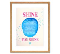 Wall Art Print Quote Shine Stars Watercolour Artwork Framed 9X7 Inch Artery8 Beige W7 inch x H9 inch