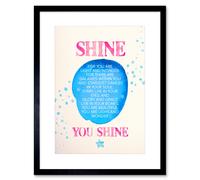 Wall Art Print Quote Shine Stars Watercolour Artwork Framed 9X7 Inch Artery8 Black W7 inch x H9 inch