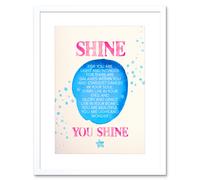 Wall Art Print Quote Shine Stars Watercolour Artwork Framed 9X7 Inch Artery8 White W7 inch x H9 inch