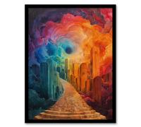 Wall Art Print Rainbow Cloud Portal Heaven Stairway Fantasy Art Framed Poster Artery8 Black A4