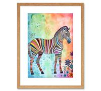 Wall Art Print Rainbow Floral Zebra Folk Artwork Framed 9X7 Inch Artery8 Beige W7 inch x H9 inch