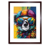 Wall Art Print Rainbow Koala Bear with Sunglasses and Hat Modern Artwork Framed 9X7 Inch Artery8 Brown W7 inch x H9 inch
