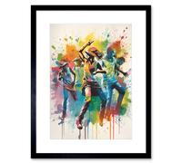 Wall Art Print Rainbow Rhythm Dance Festival of Colour Dancers Dancing to Music Modern Splat Watercolour Painting Artwork Framed 9X7 Inch Artery8 Black W7 inch x H9 inch