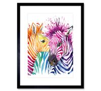 Wall Art Print Rainbow Zebra Painting Art Framed 9x7 inch Artery8 Black W7 inch x H9 inch