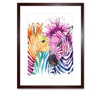 Wall Art Print Rainbow Zebra Painting Art Framed 9x7 inch Artery8 Brown W7 inch x H9 inch