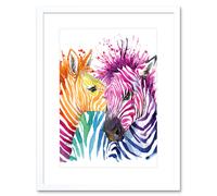 Wall Art Print Rainbow Zebra Painting Art Framed 9x7 inch Artery8 White W7 inch x H9 inch