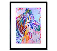 Wall Art Print Rainbow Zebra Painting Framed Artery8 Black W7 inch x H9 inch
