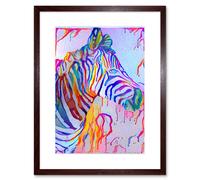 Wall Art Print Rainbow Zebra Painting Framed Artery8 Brown W7 inch x H9 inch