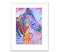 Wall Art Print Rainbow Zebra Painting Framed Artery8 White W7 inch x H9 inch